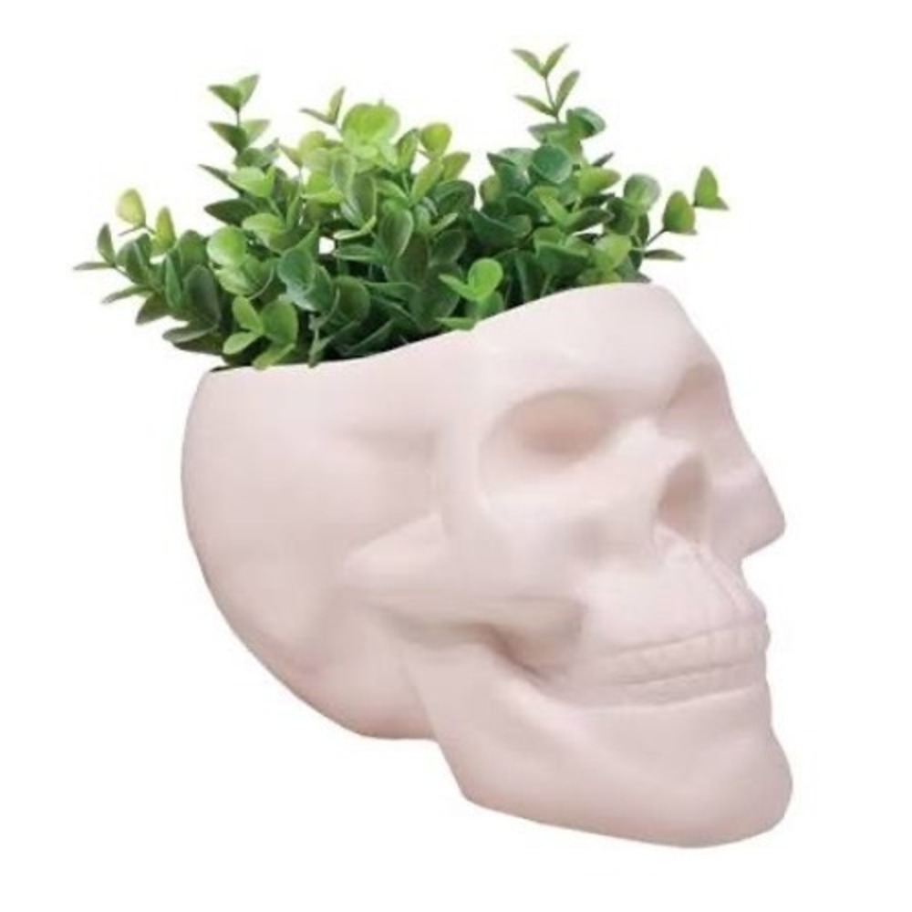 Streamline Imagined Heirloom Skull Ceramic Planter Sculpture‎ White Halloween